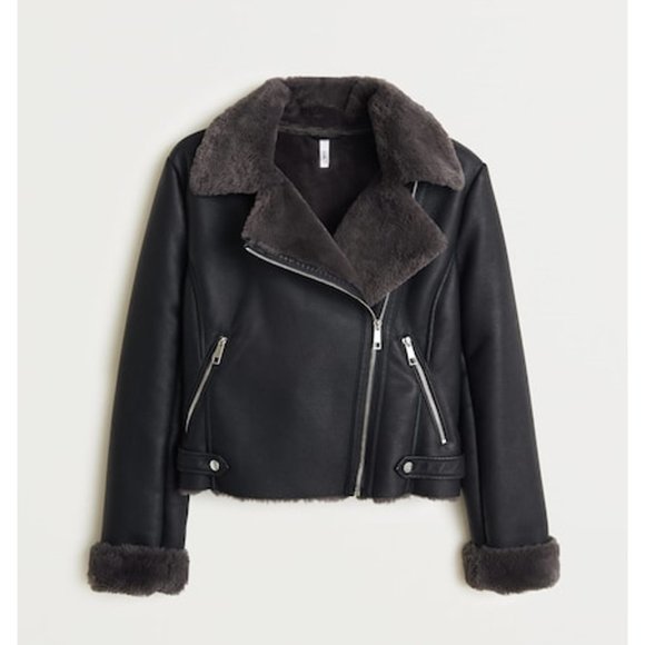 Mango Faux Fur & Leather Biker Jacket - Picture 2 of 11
